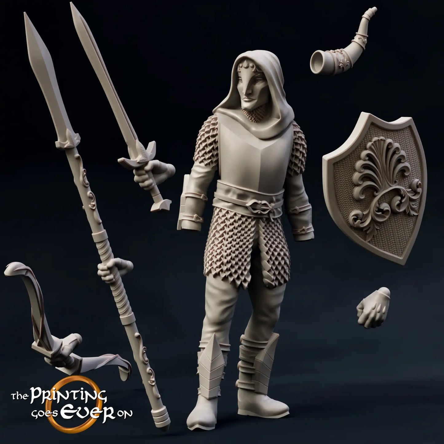 Product photo Tabletop 28mm The Printing Goes Ever On (TPGEO): Modular Elves: 2 Elf Warriors with various weapons - sword, shield, spear, bow