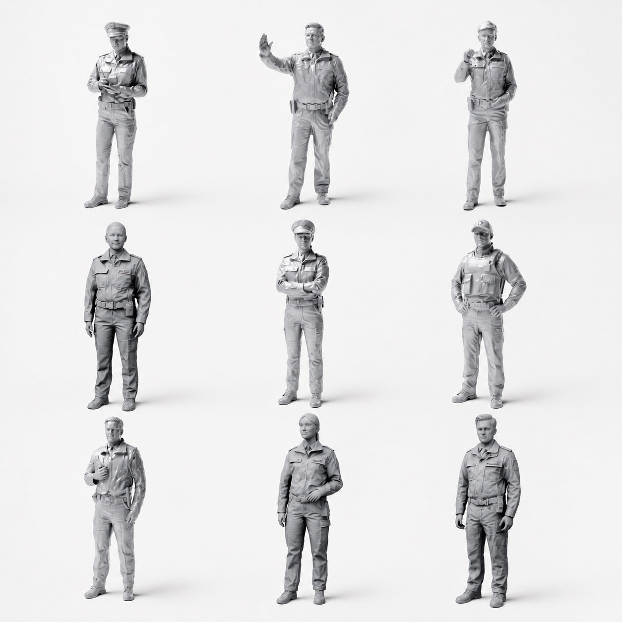 German police and officers - 9 unpainted resin figures in open overview