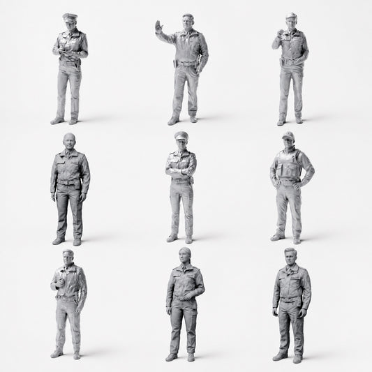 German police and officers - 9 unpainted resin figures in open overview