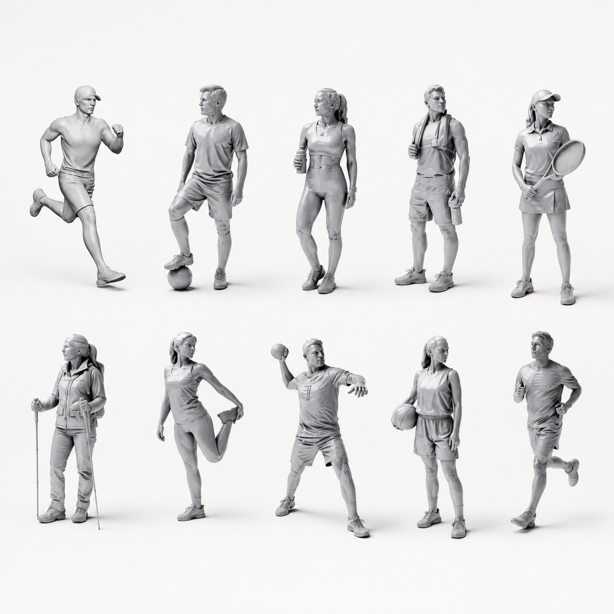 Sports, Leisure and Athletes - 10 unpainted resin figures in open overview