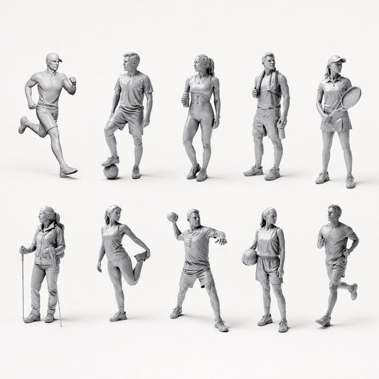 Sports, Leisure and Athletes - 10 unpainted resin figures in open overview