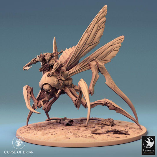 Product photo Tabletop 28mm Lord of the Print (LotP) 0: Tabletop miniature: Insect rider on winged monster mount, swarm rider boss, chitin warrior with bone blade, beastmaster insect rider (24_07_D4)