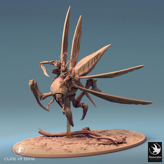 Tabletop photo 28mm Lord of the Print (LotP) 0: Tabletop miniature: Insectoid giant wasp with witch rider, swarm mistress Fyrionis (24_07_D7)