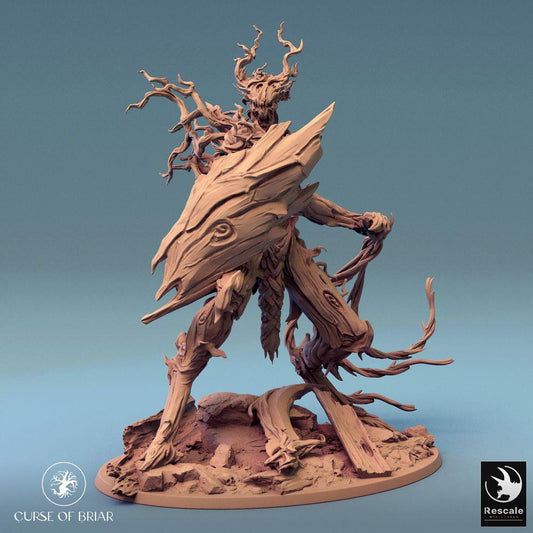 Product photo Tabletop 28mm Lord of the Print (LotP) 0: Tabletop figure: Tree creature Thorn Guardian, forest spirit with bark shield and vine whip (24_07_C2)