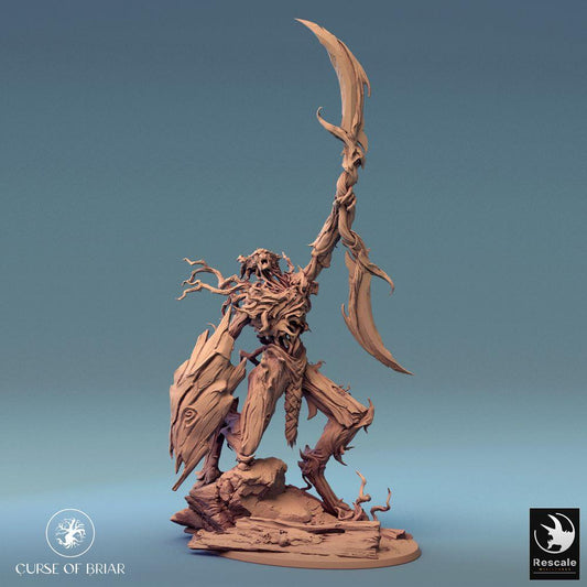 Product photo Tabletop 28mm Lord of the Print (LotP) 0: Fantasy Figure: Thorn Guardian - Forest Spirit Warrior with Scythe Blade and Shield, Plant Monster, Root Creature (24_07_C4)