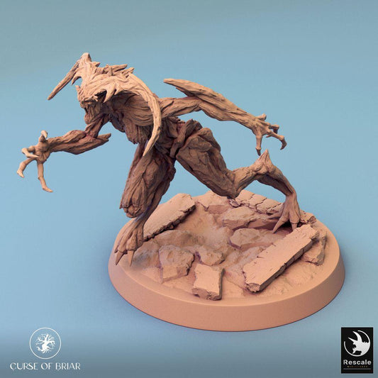 Product photo Tabletop 28mm Lord of the Print (LotP) 0: Tabletop miniature: Woodfey Forest Golem - Tree Giant, Thorn Guardian, Root Beast on the Charge (24_07_A15)