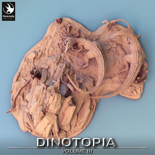 Product photo Tabletop 28mm Lord of the Print (LotP) 0: Tabletop miniature: Raptor hunting beasts duo, predator dinosaurs on scenic diorama base (24_06_E6)