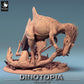 Product photo Tabletop 28mm Lord of the Print (LotP) 0: Tabletop miniature: Concavenator predator - tearing prey, apex hunting beast, prehistoric creature on diorama base (24_06_C3)