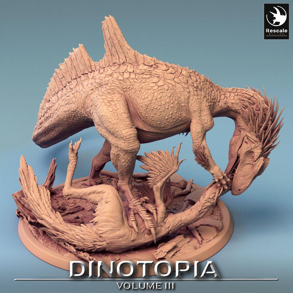 Product photo Tabletop 28mm Lord of the Print (LotP) 0: Tabletop miniature: Concavenator predator - tearing prey, apex hunting beast, prehistoric creature on diorama base (24_06_C3)