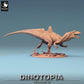 Product photo Tabletop 28mm Lord of the Print (LotP) 0: Tabletop miniature: Raubsaurier Concavenator, dino monster in motion, roaring boss monster for wargame and skirmish (24_06_C4)