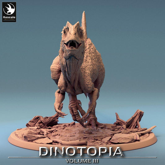 Product photo Tabletop 28mm Lord of the Print (LotP) 0: Tabletop miniature: Concavenator predator dinosaur, raptor beast, prehistoric monster in storm attack (24_06_C7)