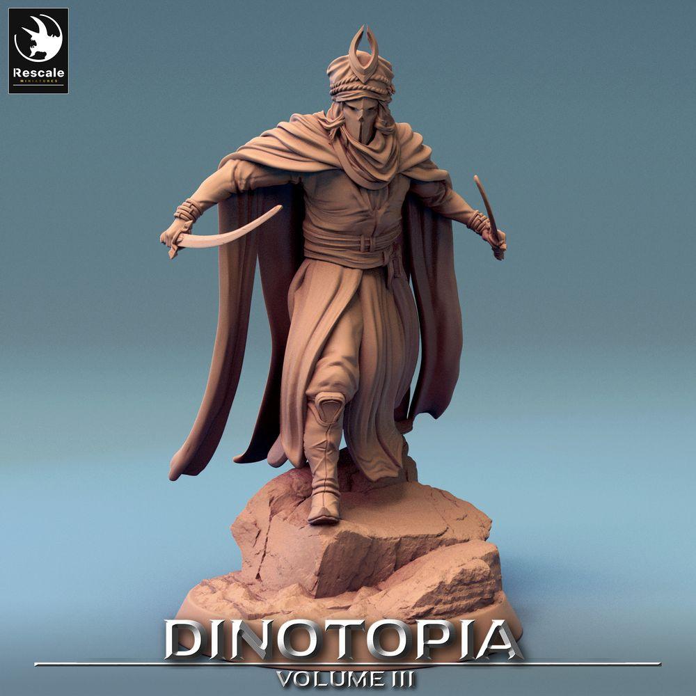 Product photo Tabletop 28mm Lord of the Print (LotP) 0: Tabletop miniature: Desert Assassin, Nomad Outlaw, Duelist with two Scimitars (24_06_E1)