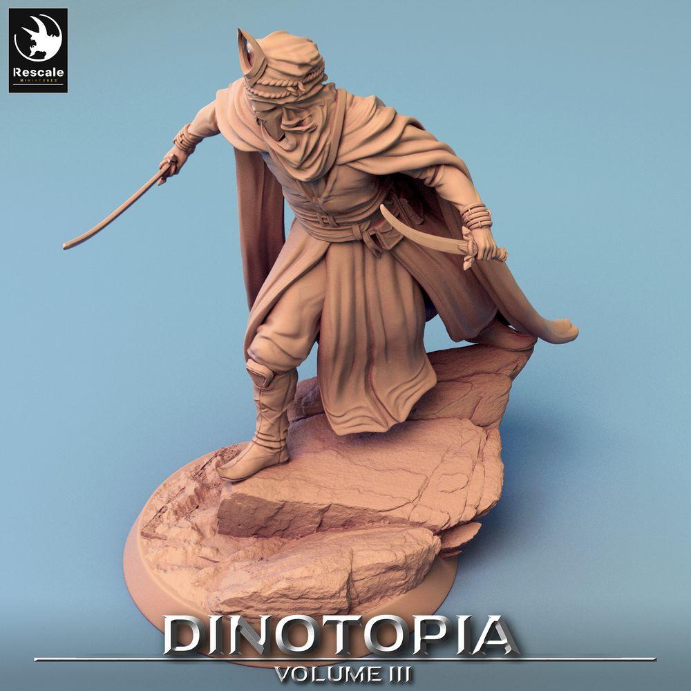 Product photo Tabletop 28mm Lord of the Print (LotP) 0: Tabletop miniature: Desert Assassin, Nomad Outlaw, Duelist with two Scimitars (24_06_E1)