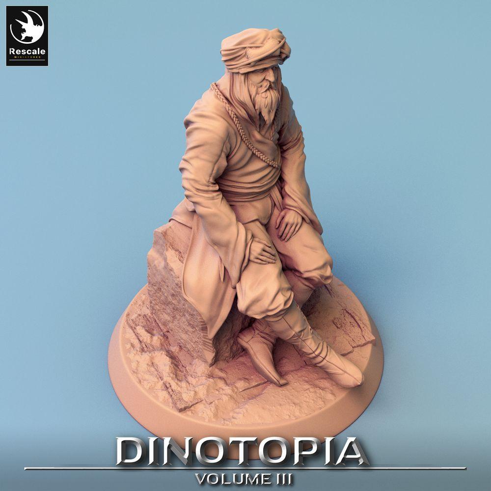 Product photo Tabletop 28mm Lord of the Print (LotP) 0: Tabletop miniature: Nomad Elder - Desert Sage, Caravan Leader, Sitting Storyteller (24_06_E20)
