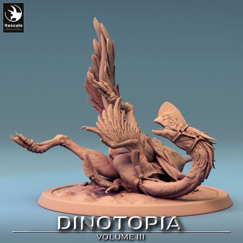 Product photo Tabletop 28mm Lord of the Print (LotP) 0: Tabletop miniature: Oviraptor mount downed, feathered raptor, dinosaur beast, raptor mount (24_06_D2)