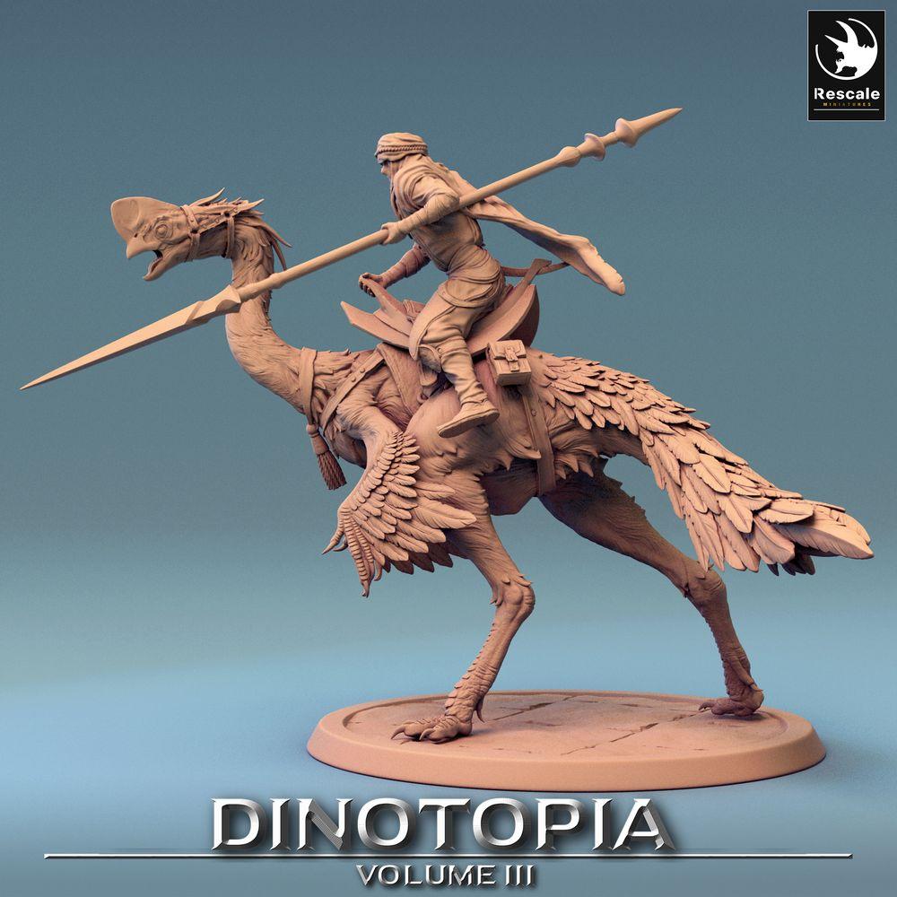 Product photo Tabletop 28mm Lord of the Print (LotP) 0: Tabletop miniature: Nomad Cavalryman on Raptor, Bird Rider with Lance / Raptor Rider (24_06_D5)