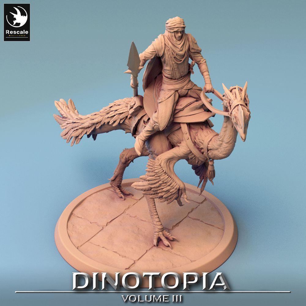 Produktfoto Tabletop 28mm Lord of the Print (LotP) 0: Tabletop Miniatur: Raptorreiter auf Oviraptor, Wüstenkavallerist mit Speer, Raptor Rider (24_06_D7)
