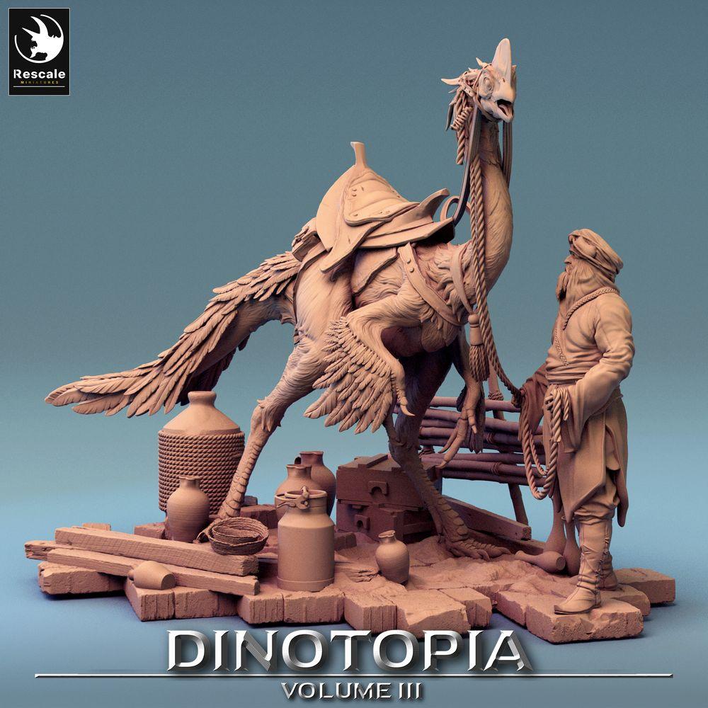 Product photo Tabletop 28mm Lord of the Print (LotP) 0: Fantasy Figure: Nomad Beastmaster with Running Bird Mount, Caravan Leader, Scout (24_06_E26)