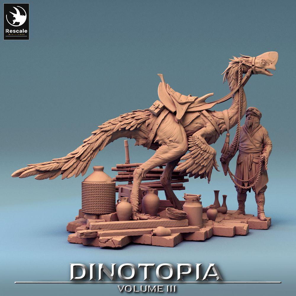Product photo Tabletop 28mm Lord of the Print (LotP) 0: Fantasy Figure: Nomad Beastmaster with Running Bird Mount, Caravan Leader, Scout (24_06_E26)