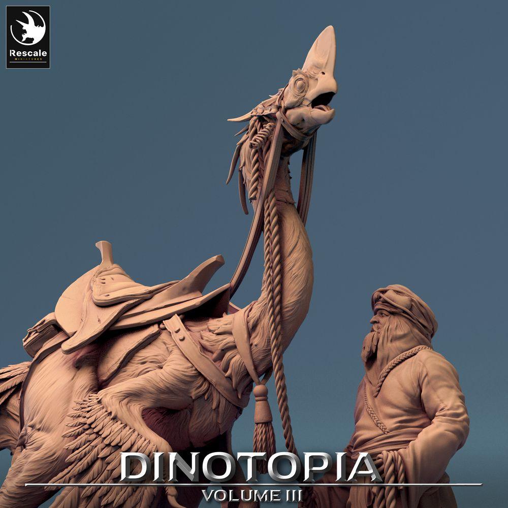 Product photo Tabletop 28mm Lord of the Print (LotP) 0: Fantasy Figure: Nomad Beastmaster with Running Bird Mount, Caravan Leader, Scout (24_06_E26)