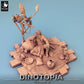 Product photo Tabletop 28mm Lord of the Print (LotP) 0: Fantasy Figure: Desert Trader and Beastmaster, Nomad Caravan Leader - resting with hookah and feathered lizards (24_06_E27)