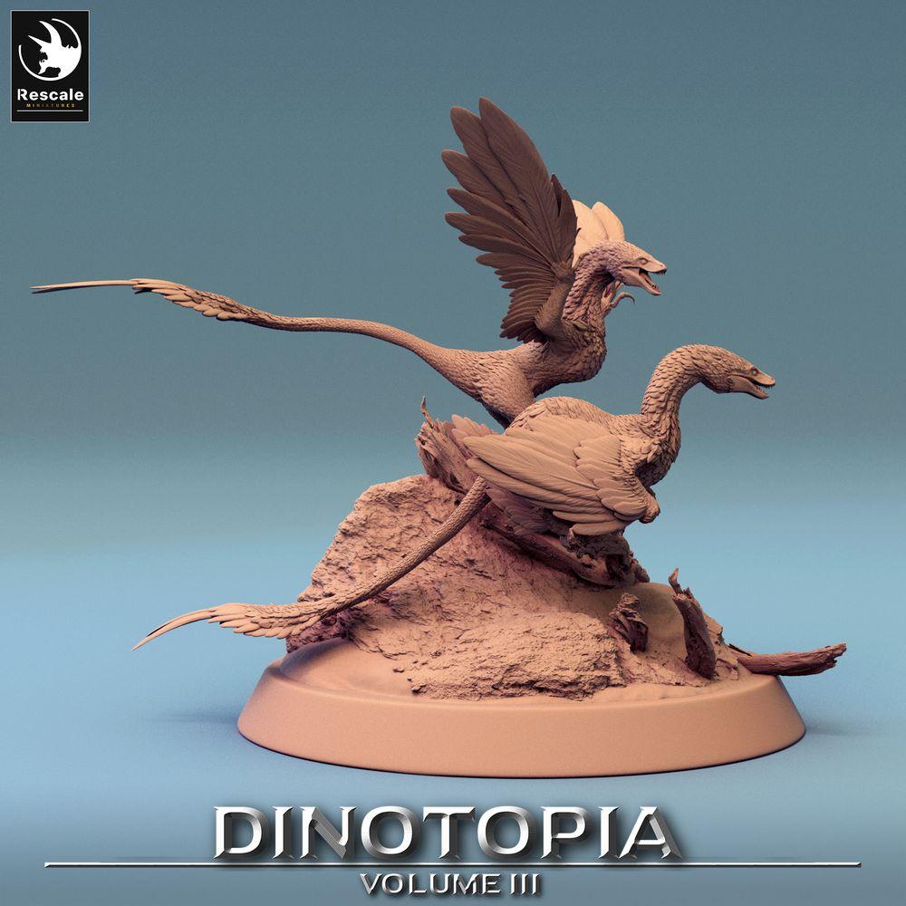 Product photo Tabletop 28mm Lord of the Print (LotP) 0: Tabletop miniature: Microraptor Raptor, feathered predator, lurking hunter on rock base (24_06_A2)
