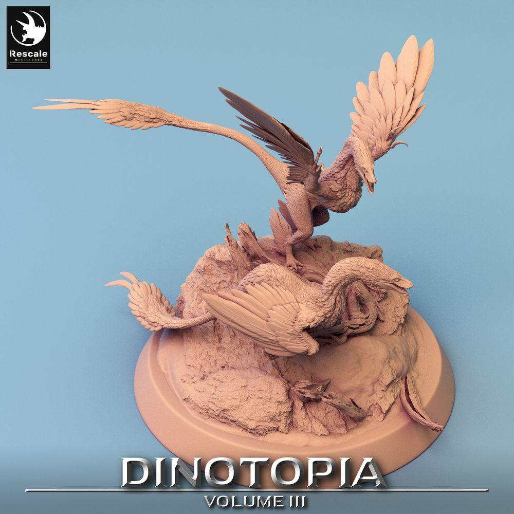 Product photo Tabletop 28mm Lord of the Print (LotP) 0: Tabletop miniature: Microraptor Raptor, feathered predator, ambush hunter on rock base (24_06_A2)