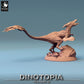 Product photo Tabletop 28mm Lord of the Print (LotP) 0: Tabletop miniature: Feathered Raptor - Pyroraptor on Rock, Terror Bird, Theropod Beast (24_06_B2)