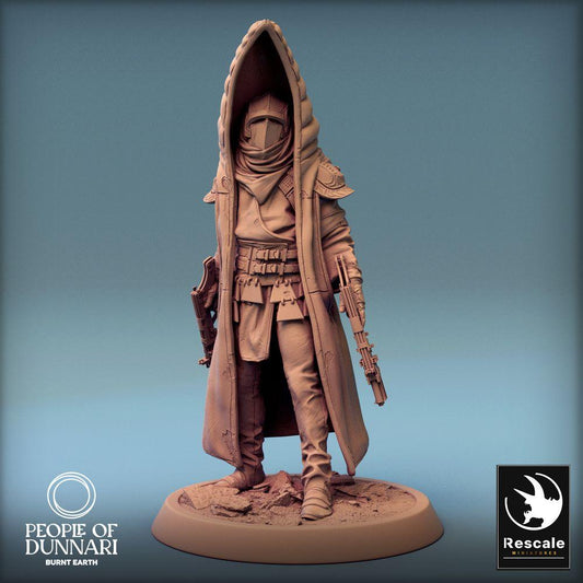 Product photo Tabletop 28mm Lord of the Print (LotP) 0: Sci-Fi Figure: Post-Apocalyptic Desert Ranger, Bounty Hunter / Gunslinger - Sandstorm Leader with Pistol and Carbine (24_03_H8)