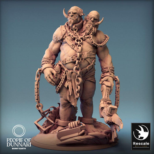 Product photo Tabletop 28mm Lord of the Print (LotP) 0: Tabletop miniature: Two-headed Ogre / Ettin, Chain Guardian, Barbaric Giant Warrior, Boss Enemy (24_03_I1)