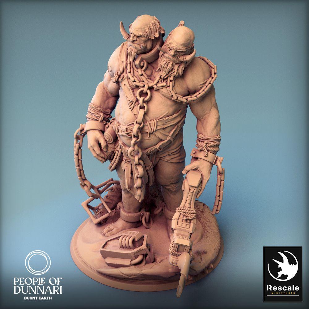 Product photo Tabletop 28mm Lord of the Print (LotP) 0: Tabletop miniature: Two-headed ogre / ettin, chain guardian, barbarian giant warrior, boss enemy (24_03_I1)