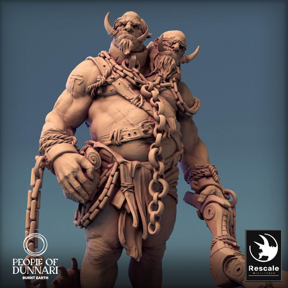 Product photo Tabletop 28mm Lord of the Print (LotP) 0: Tabletop miniature: Two-headed ogre / ettin, chain guardian, barbarian giant warrior, boss enemy (24_03_I1)