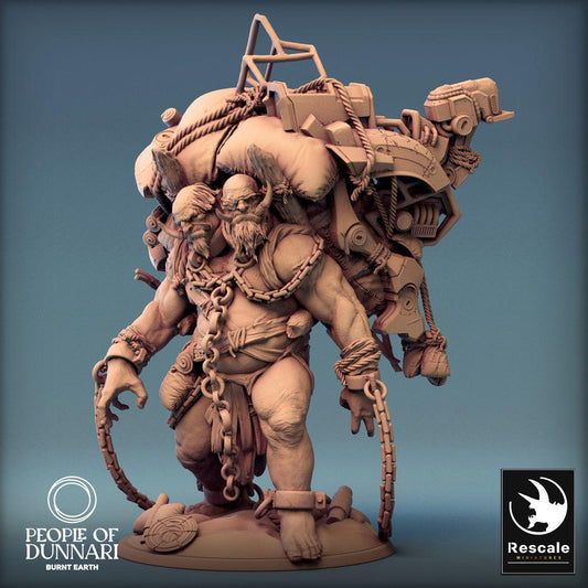 Product photo Tabletop 28mm Lord of the Print (LotP) 0: Tabletop miniature: Two-headed ogre Ettin - pack giant, post-apocalyptic scrap collector with chain weapons (24_03_I2)