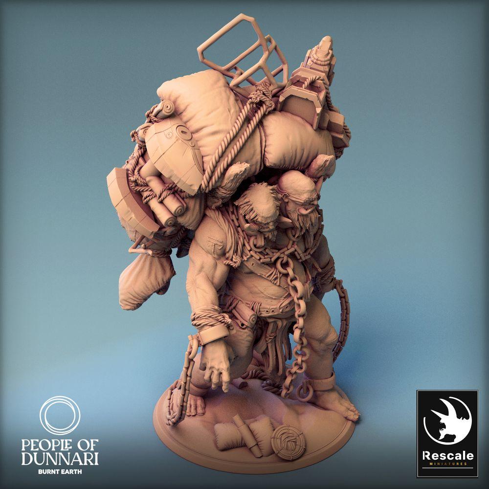 Product photo Tabletop 28mm Lord of the Print (LotP) 0: Tabletop miniature: Two-headed ogre Ettin - Pack giant, post-apocalyptic scrap collector with chain weapons (24_03_I2)