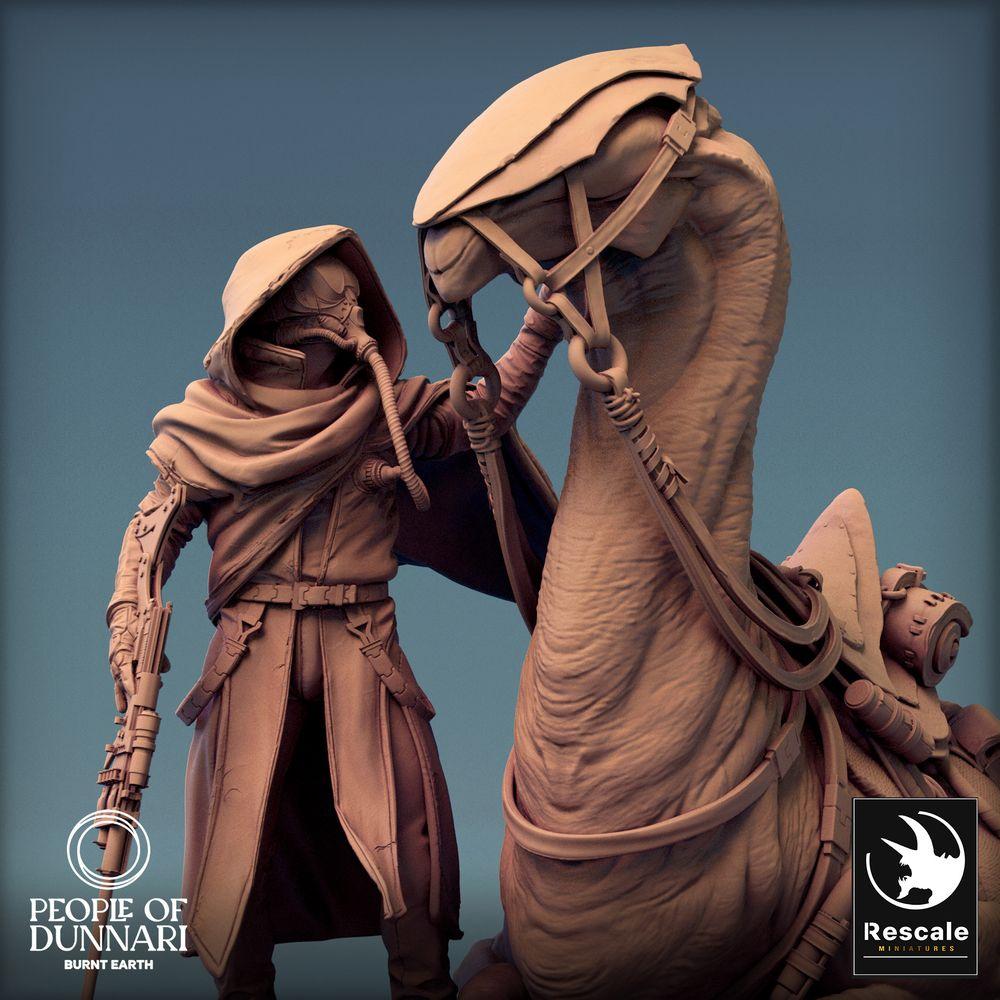 Product photo Tabletop 28mm Lord of the Print (LotP) 0: Sci-Fi Figure: Desert Nomad and Beastmaster with Sandrunner Mount (Sandstepper), Scout/Scout with Long Rifle (24_03_J2)