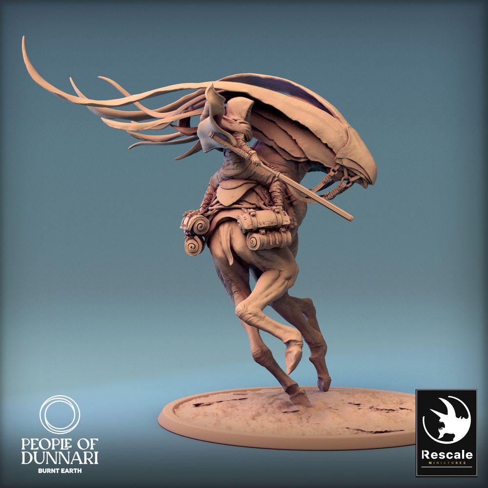 Product photo Tabletop 28mm Lord of the Print (LotP) 0: Tabletop miniature: Desert Rider on Sandstrider, Nomad Cavalryman with Spear, Desert Scout (24_03_A2)