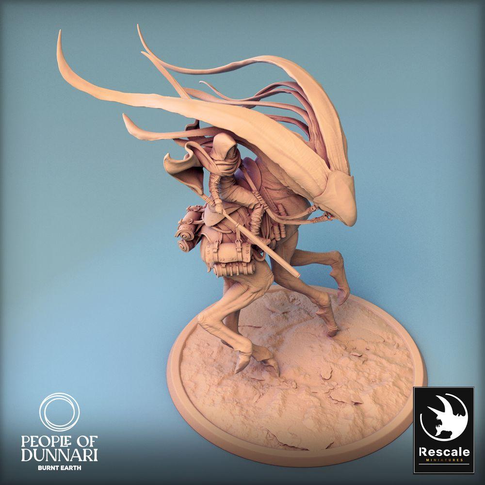 Product photo Tabletop 28mm Lord of the Print (LotP) 0: Tabletop miniature: Desert rider on sandstrider, nomad cavalryman with spear, desert scout (24_03_A2)
