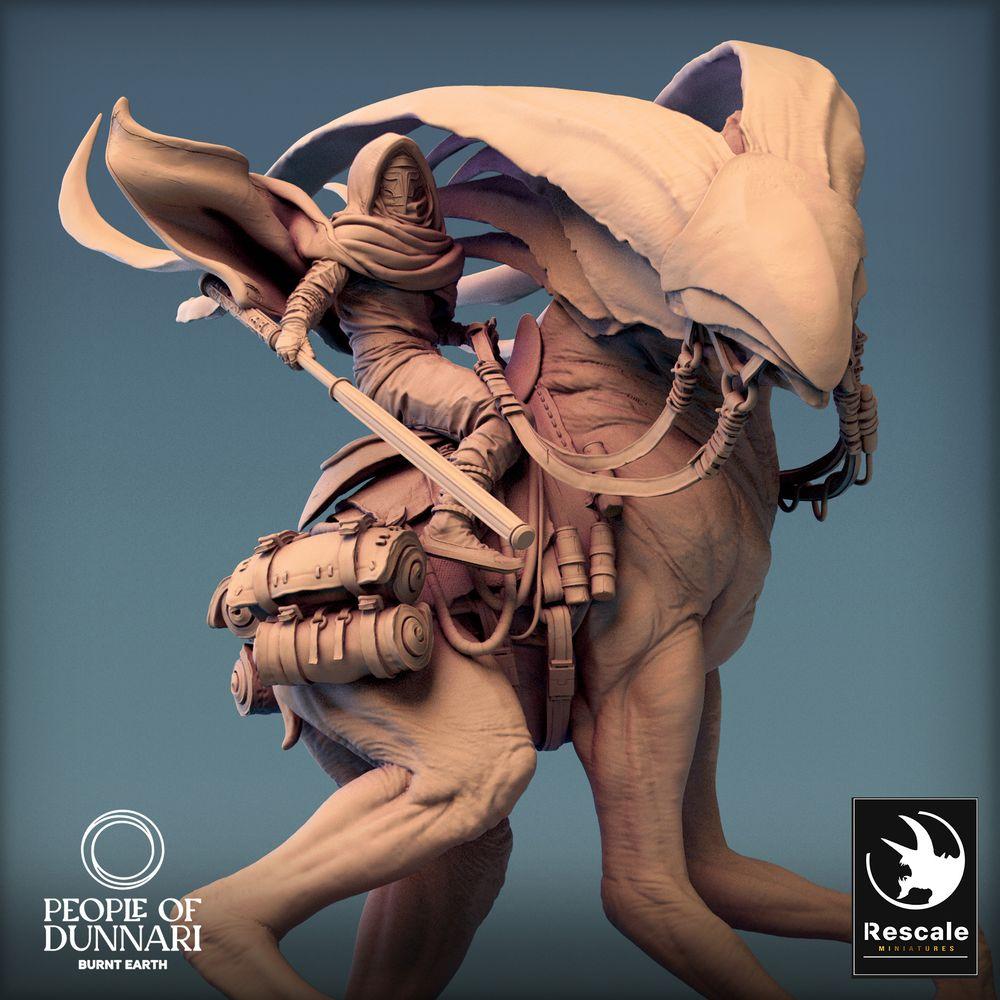 Product photo Tabletop 28mm Lord of the Print (LotP) 0: Tabletop miniature: Desert Rider on Sandstrider, Nomad Cavalryman with Spear, Desert Scout (24_03_A2)