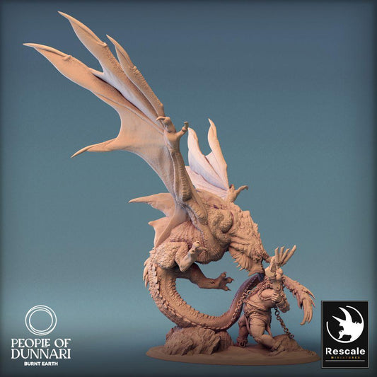 Product photo Tabletop 28mm Lord of the Print (LotP) 0: Tabletop miniature: Wyvern Attack on Chain Warrior - Dragon miniature, Lindwurm, Wyvern Attack (24_03_K1)