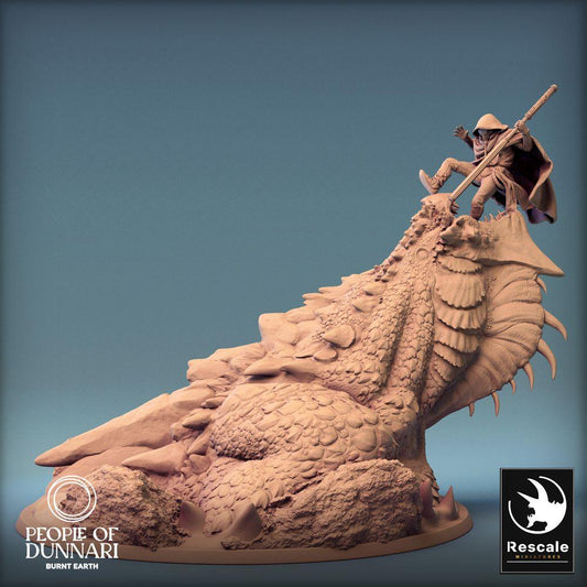Product photo Tabletop 28mm Lord of the Print (LotP) 0: Tabletop miniature: Dragon Hunter on Wyvern Skull, Spear Fighter and Beast Tamer, Boss Monster Diorama (24_03_K2)