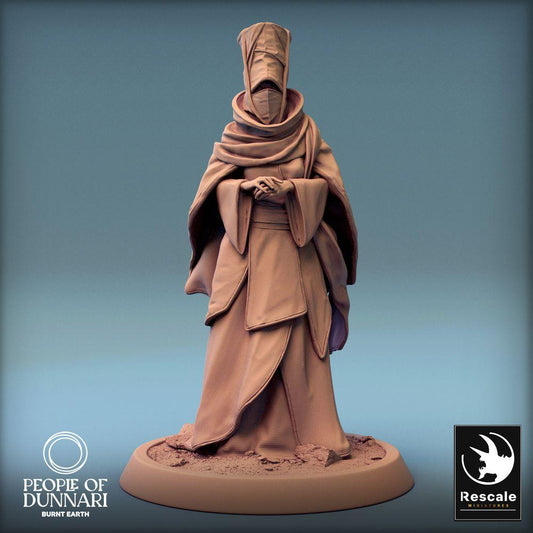 Product photo Tabletop 28mm Lord of the Print (LotP) 0: Tabletop miniature: Veiled High Priest and Cult Leader, Oracle and Ritual Mage - Dunnari Zahra Alnu (24_03_H14)