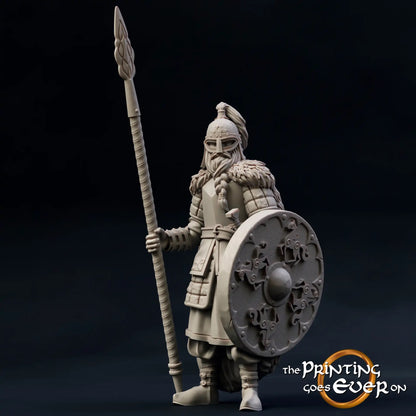 Product photo medieval historical figure 75mm Scale The Printing Goes Ever On (TPGEO) 0: Medieval Knight Figures Spear Fighter B Warrior of the Mark