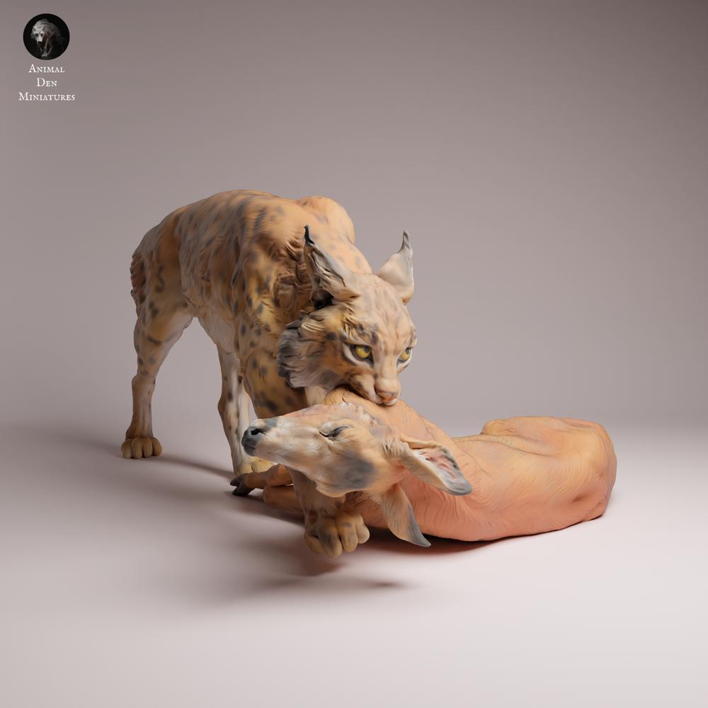 Product photo Tabletop 28mm Lord of the Print (LotP) 3: Wild Animal Figure: Eurasian Lynx with Prey (26_07_03)