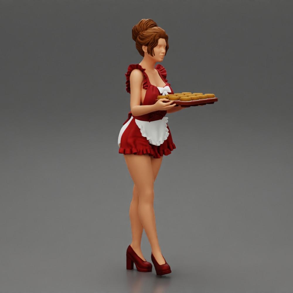 Diorama model building product photo 0: Diorama miniature: maid with tray full of cupcakes, standing figure (Ref No. A48)
