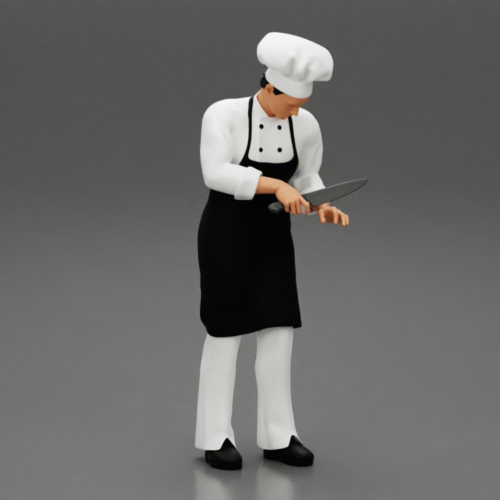 Diorama model building product photo 0: Diorama miniature: standing chef in professional attire with chef's knife (Ref No. A49)