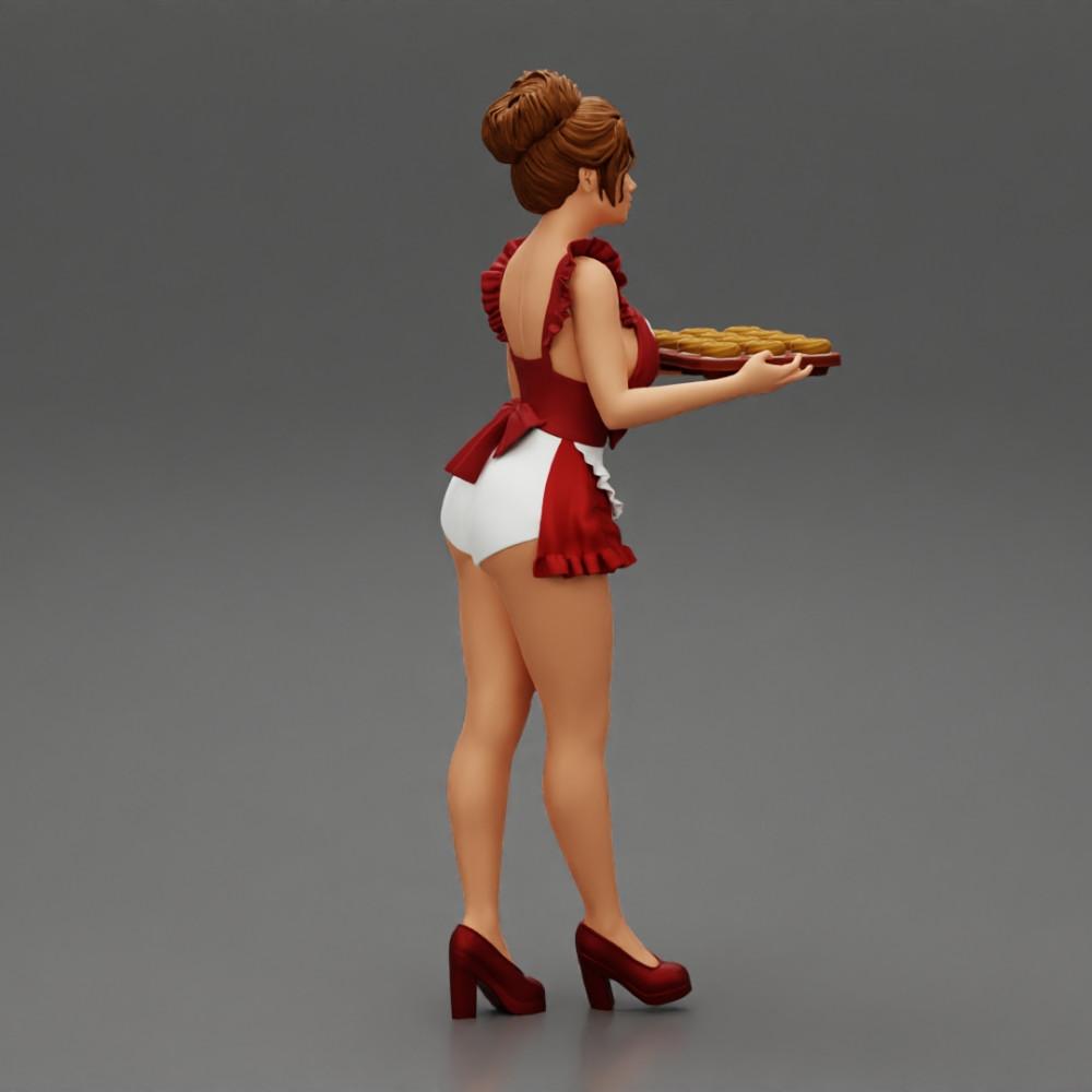 Diorama model building product photo 1: Diorama miniature: maid with tray full of cupcakes, standing figure (Ref No. A48)