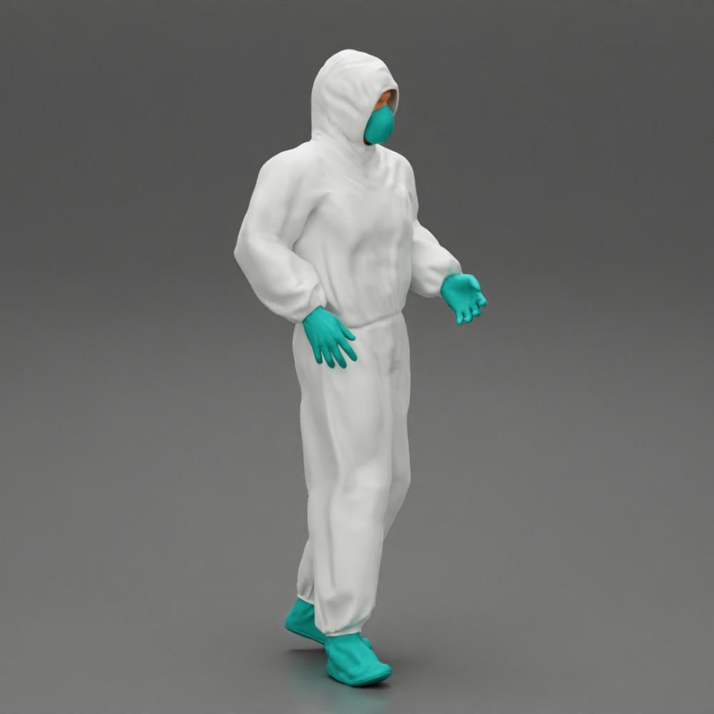 Diorama model building product photo 1: Diorama miniature: Man in full protective suit with hood, mask & gloves (Ref No. A50)