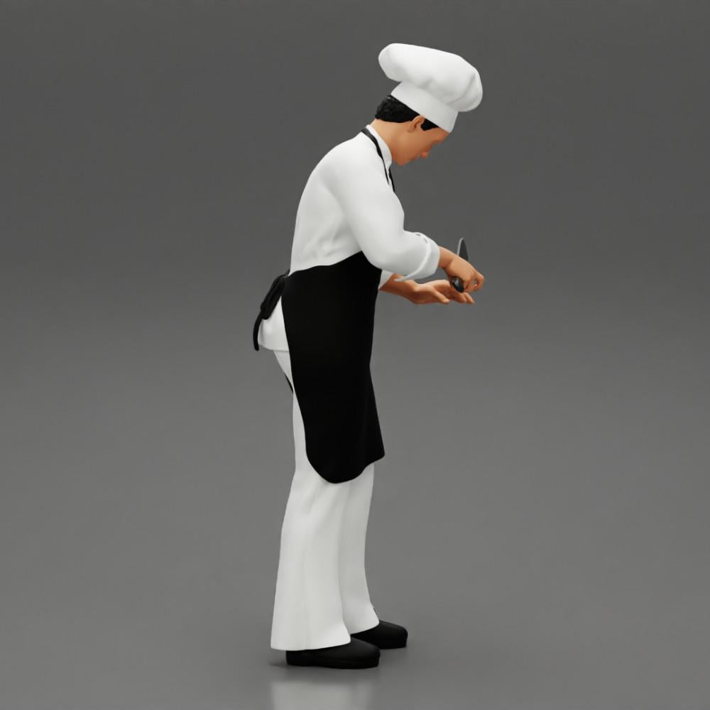 Diorama model building product photo 1: Diorama miniature: standing chef in professional attire with chef's knife (Ref No. A49)
