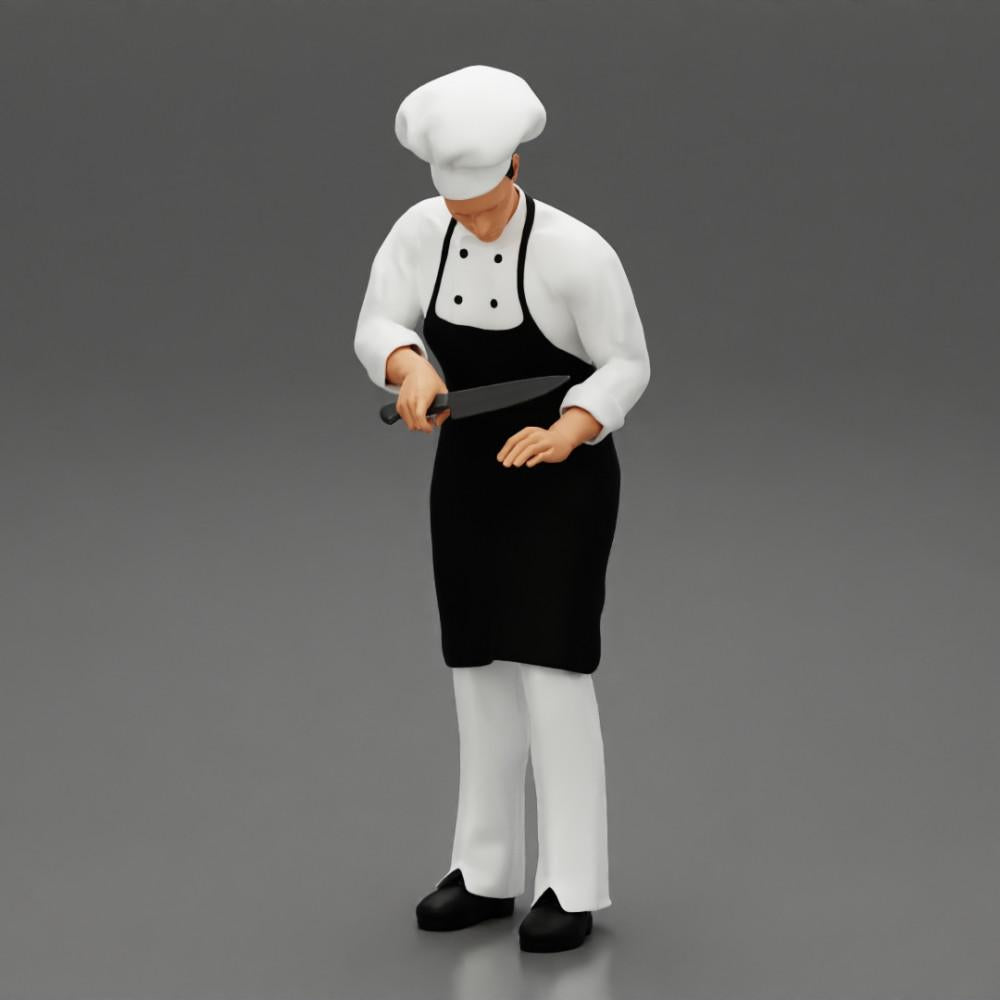 Diorama model building product photo 5: Diorama miniature: standing chef in professional attire with chef's knife (Ref No. A49)