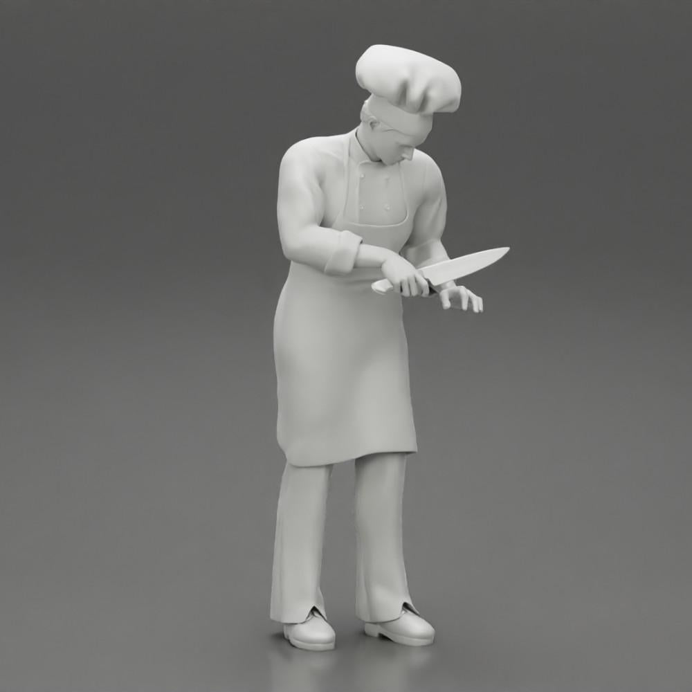 Diorama model building product photo 6: Diorama miniature: standing chef in professional attire with chef's knife (Ref No. A49)